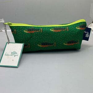 Leland Gal Green Fish Print Zipper Pouch Bag Cosmetic Travel Organizer NWT